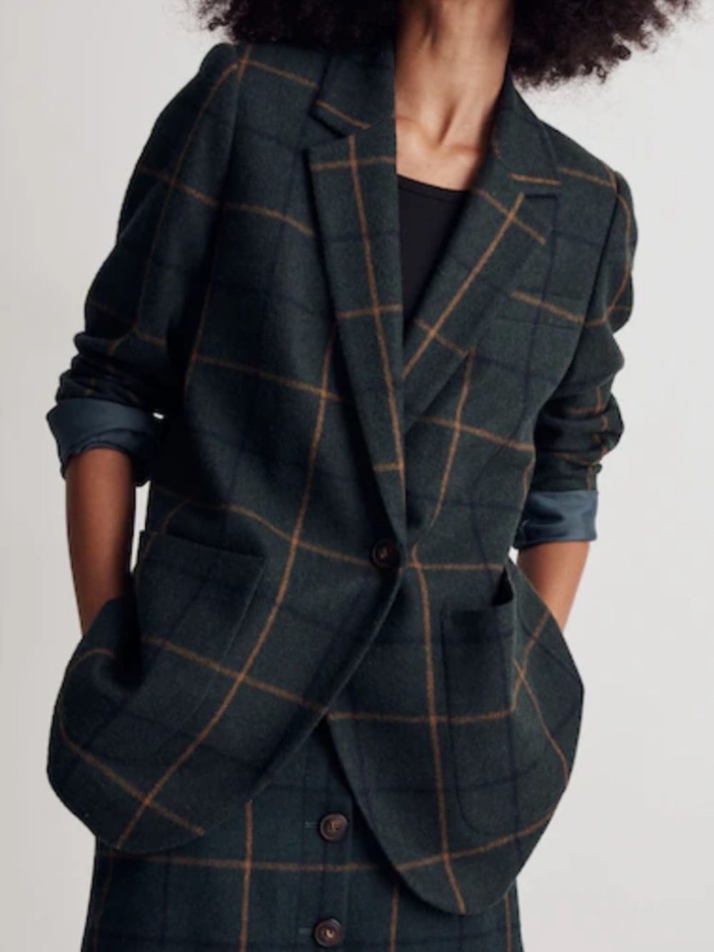 Madewell Larsen Green Windowpane Wool Blend Blazer Women’s Size Small Jacket - Picture 9 of 9